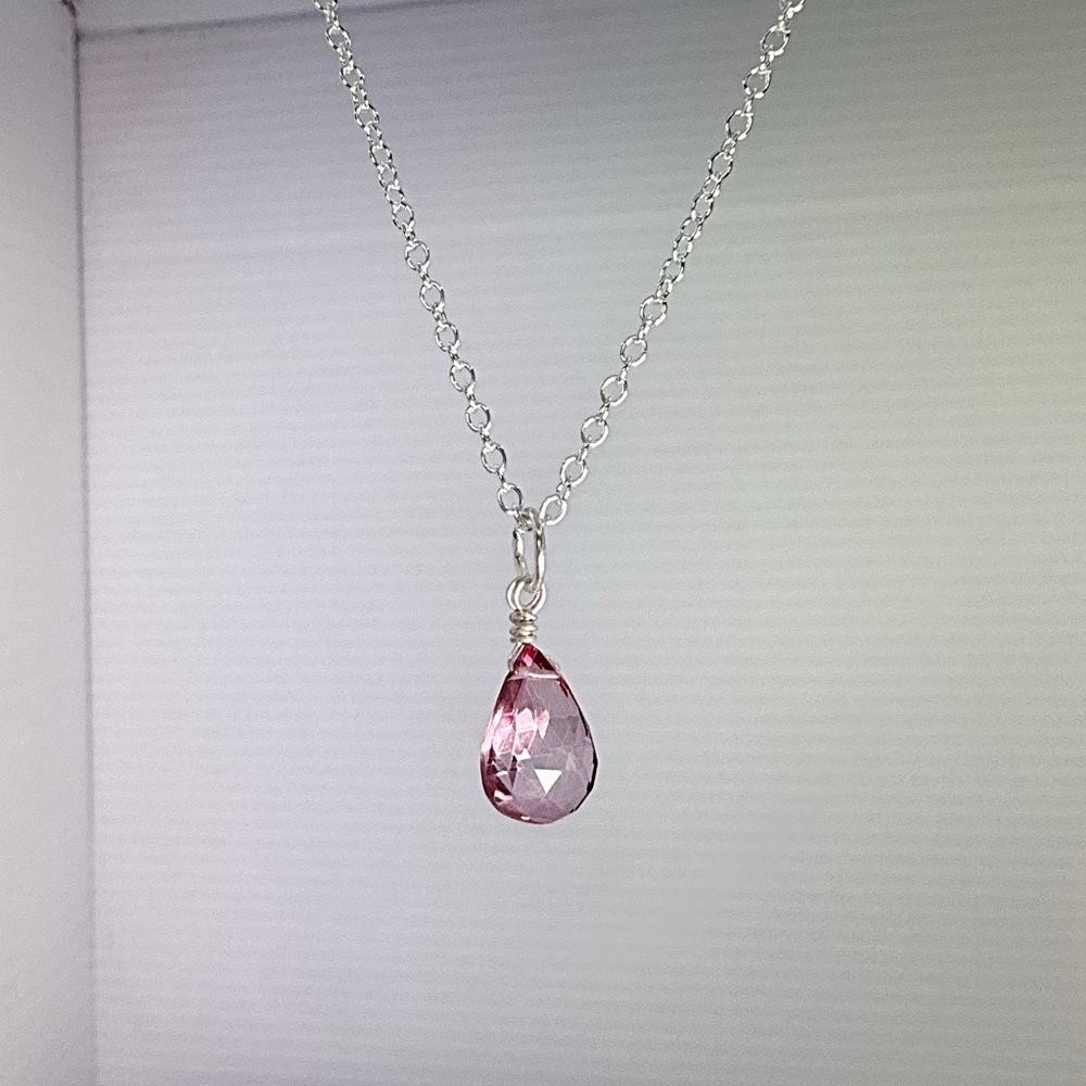 Elegant Silver Necklace with Pink Topaz Teardrop Pendant